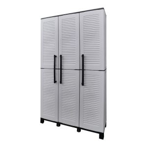 Armário alto de polipropileno, linha family, prateleiras + porta-vassouras, cinzento, 102 x 37 x 169 cm