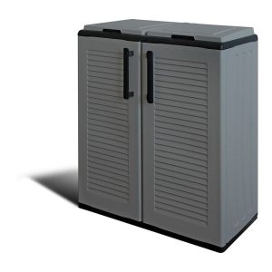 Armário baixo de polipropileno, linha eco easy, reciclagem seletiva 2 tampas, cinzento escuro, 68 x 37 x 84 cm
