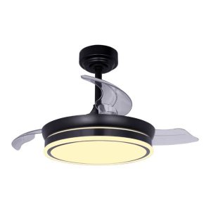 Ventoinha de teto led 3cct pás retráteis moss mini 46 w 5520 lm preto, pás ø92 cm, aplique ø39 cm, altura 32 - 42 cm
