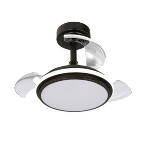 Ventoinha de teto, led 3cct, pás retráteis, antila mini xs, 35 w, 3000 lm, preto, pás ø55 cm, aplique ø32 cm, altura 38 - 48 cm