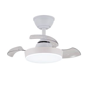 Ventoinha de teto led 3cct pás retráteis hornet 32 w 3195 lm branco, pás ø56 cm, aplique ø26 cm, altura 34 - 44 cm