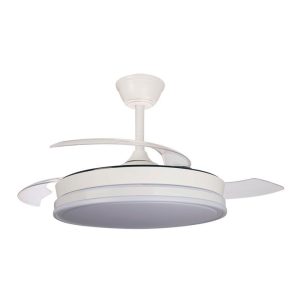 Ventoinha de teto led 3 pás retráteis supereco 45 w 4400 lm branco, pás ø106 cm, aplique ø48,5 cm, altura 32 - 42 cm