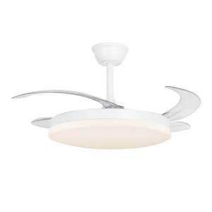 Ventilador de teto led milky l evo smart dc 72w 7920 lm com pás retráteis, 3cct, branco, ø120 cm, plafon ø48 cm, altura 32 - 42 cm