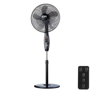 Ventoinha de pé, cor preto, com comando. potência: 60w 62,9 db pás: ø40 cm altura ajustável 110-130 cm