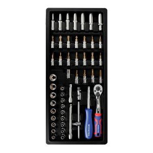 Roquete de ¼ pol, chaves de caixa e bits, jogo de 50 peças